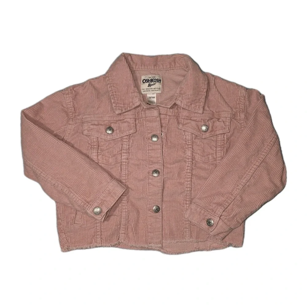 Oshkosh B'Gosh Pink Corduroy Jacket Oversized Cropped Snap Closure Kid's Size 10